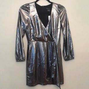 French Connection liquid silver mini dress